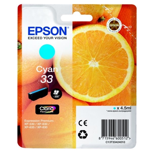 Original Epson C13T33424022 / 33 Tintenpatrone cyan